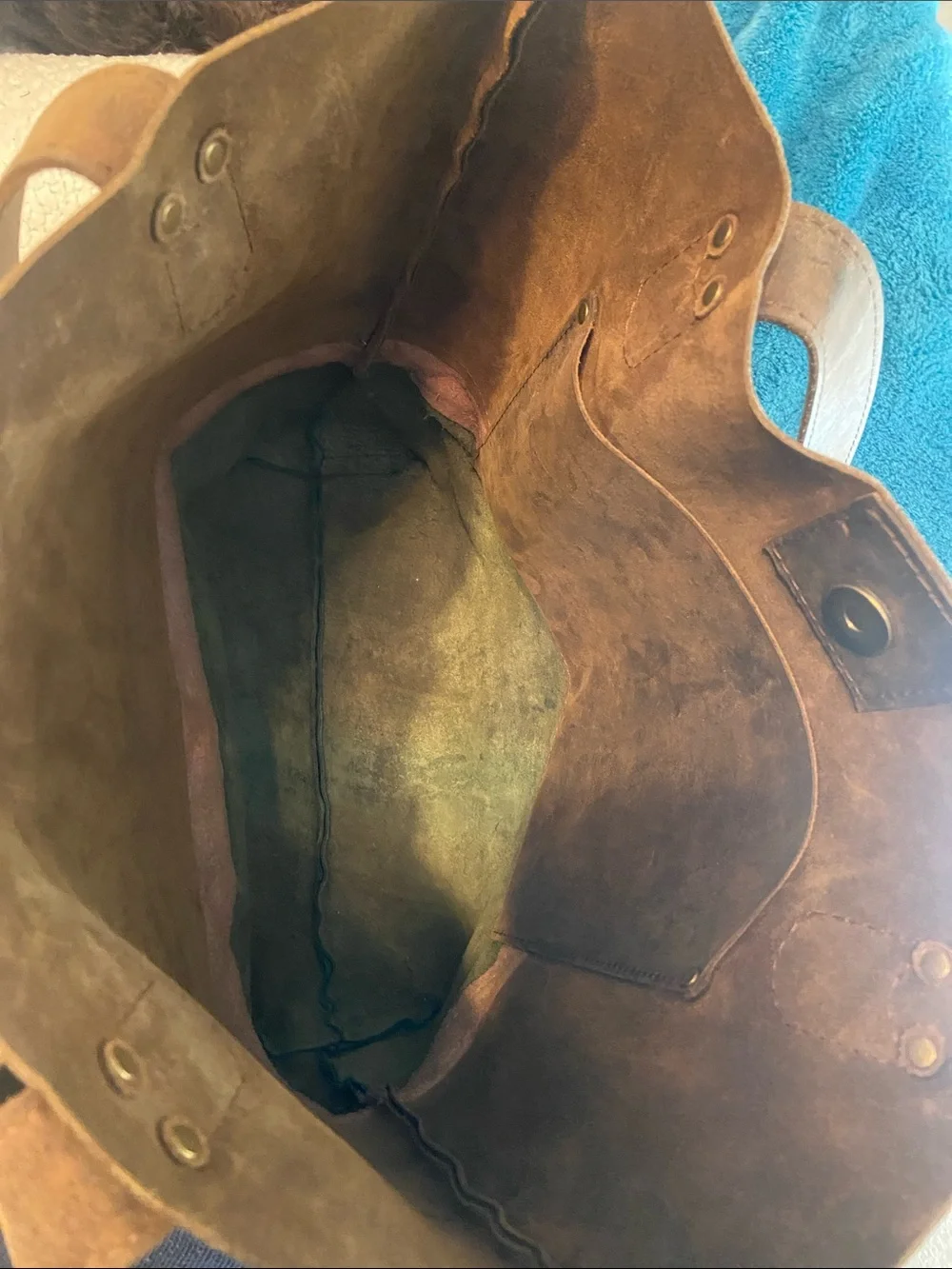NaNa Brown and Tan Two-Tone Leather Messenger Tote